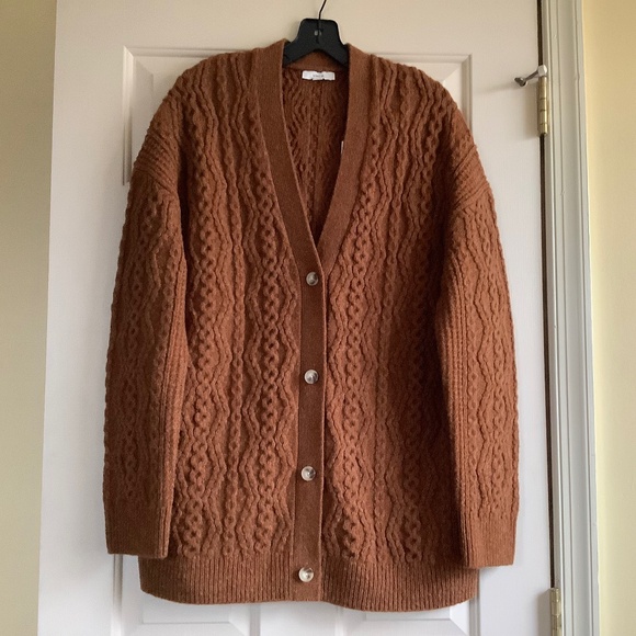 Vince Mixed Stitch Wool & Cashmere Blend Knit Cardigan Sierra Oak SZ L